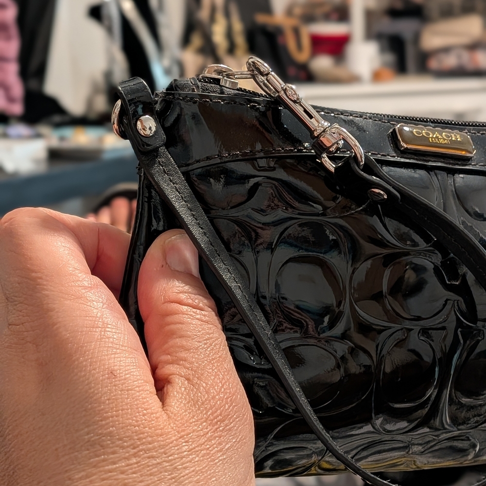 Coach Glossy Black Embossed Clutch - Picture 4 of 5